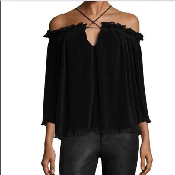 NWT Alice McCall black pleated chiffon ruffle “What  Do You Mean” top - Picture 7 of 16